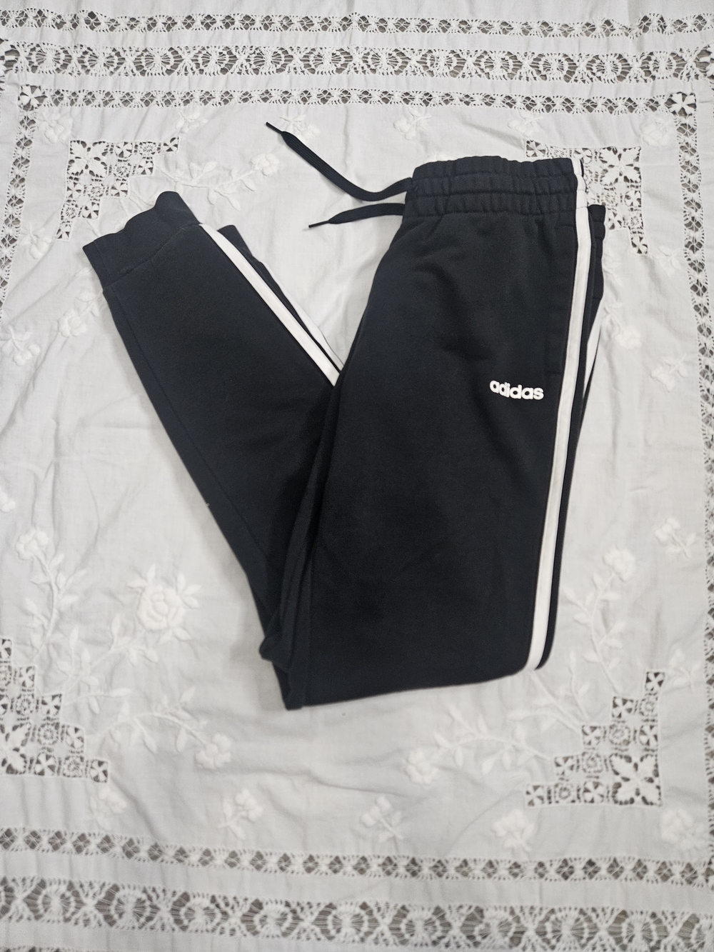 Adidas Black Joggers with White Side Stripes